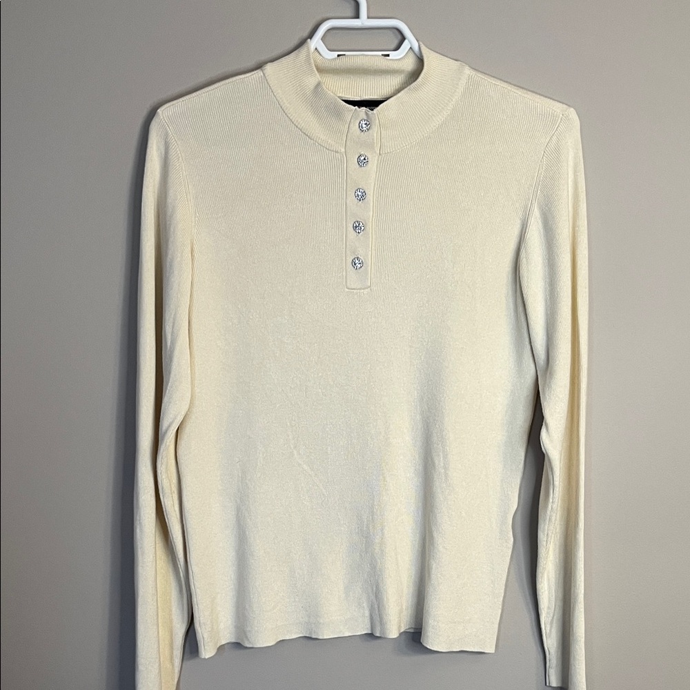 Vero Moda Cream Mock Neck Button Knit Sweater